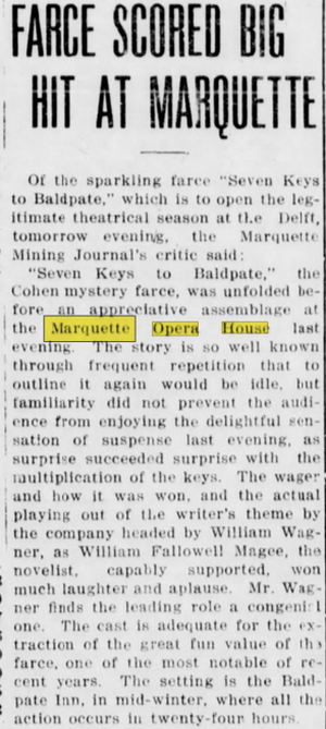 Marquette Opera House - Oct 7 1915 Article (newer photo)